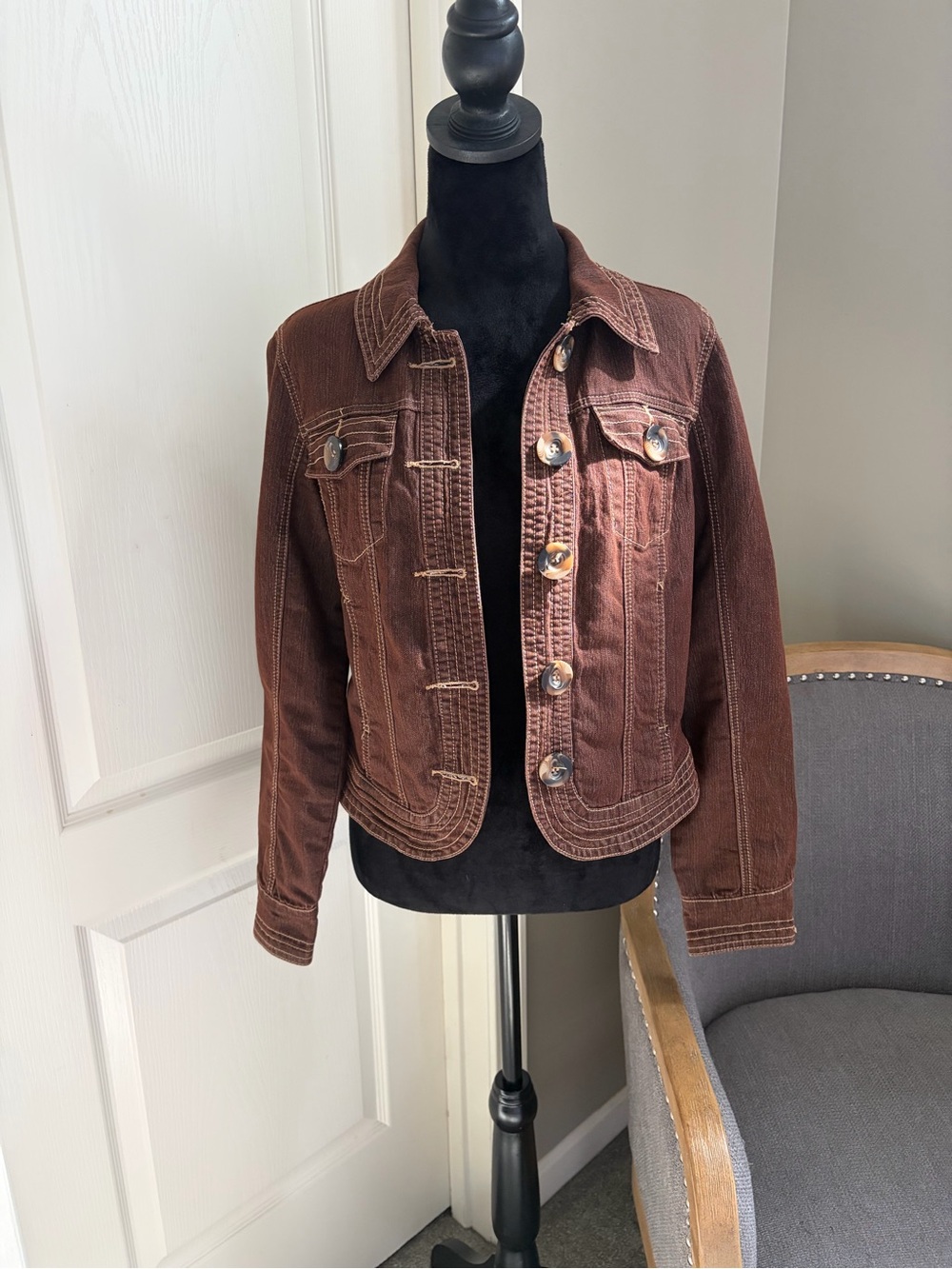 Women's Brown Jean Jacket - Classic Button-Front